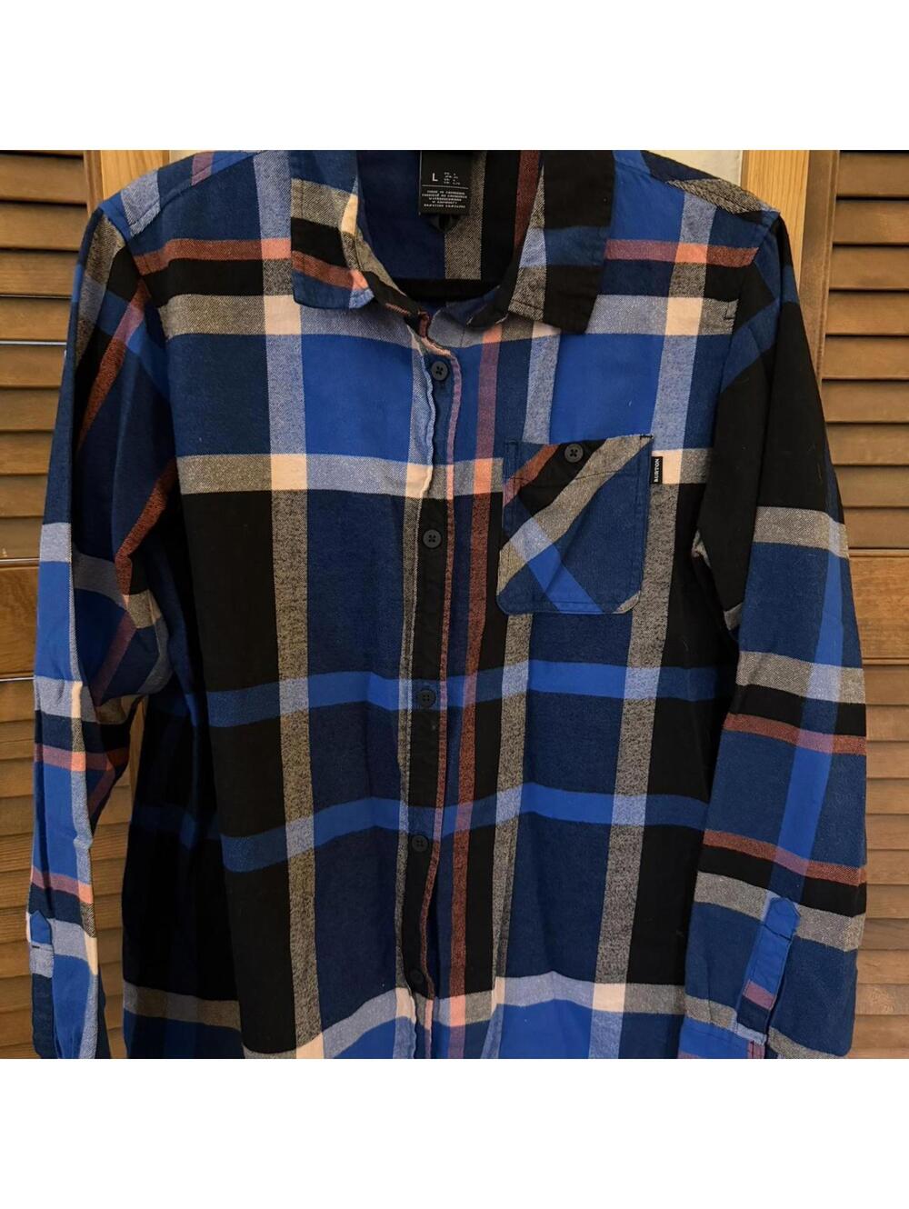 Burton soft blue multi colored plaid flannel shirt